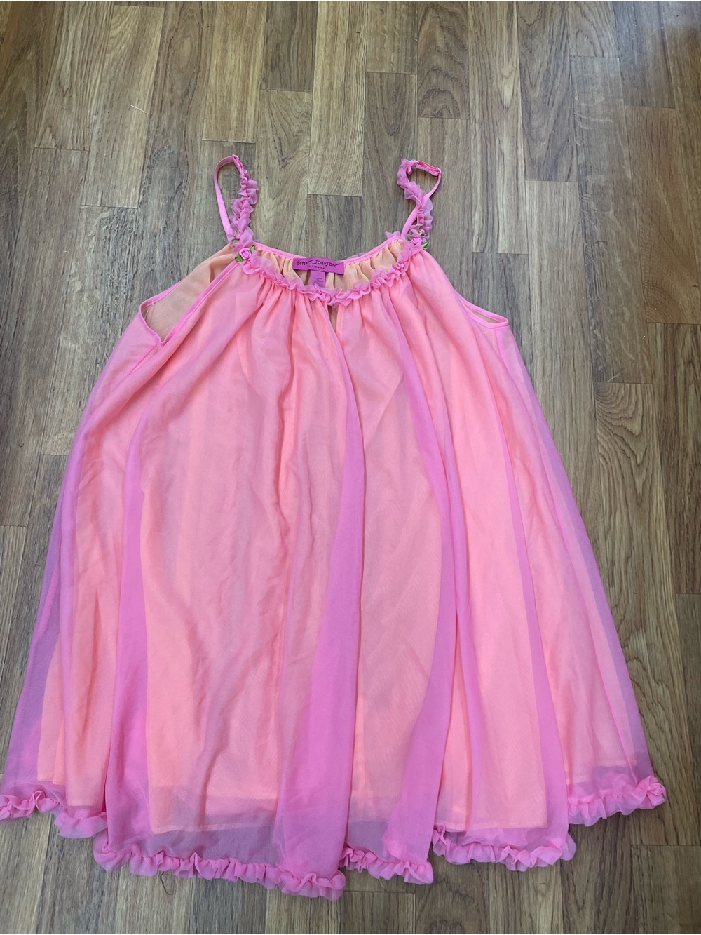 Betsey Johnson Pink Layered Spaghetti-Strap Nightgown for Women size small